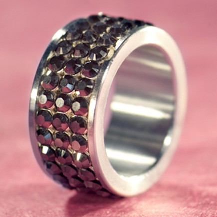 Swarovski bague 3 rangées de pierre Jet | Swarovski bague 3 rangée de pierre Jet
