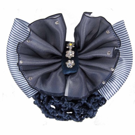 Pinces concours Bleu/blanc/ strasse – Wembley – Pinces à cheveux-filet-chouchou – Équitation