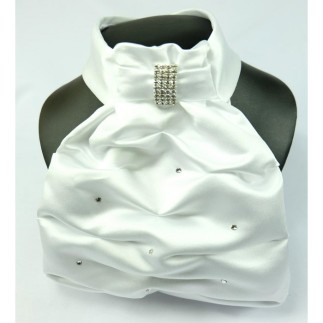Showquest:Plastron avec pièrres Swarovski + broche – Blanc – Plastrons-jabots-cravates – Équitation