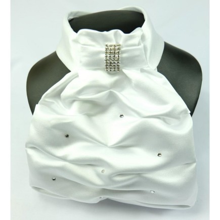 Showquest:Plastron avec pièrres Swarovski + broche – Blanc – Plastrons-jabots-cravates – Équitation